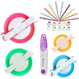 Pompom Maker Kits, Pom pom Knitting Loom Kit Fluff Ball Weaver Needle Craft DIY Knitting Crochet Craft Tool Kit, 4PS Pompom Maker+10PS Knitting Stitch Markers+10PS Plastic Needles+1PS Scissors(25)