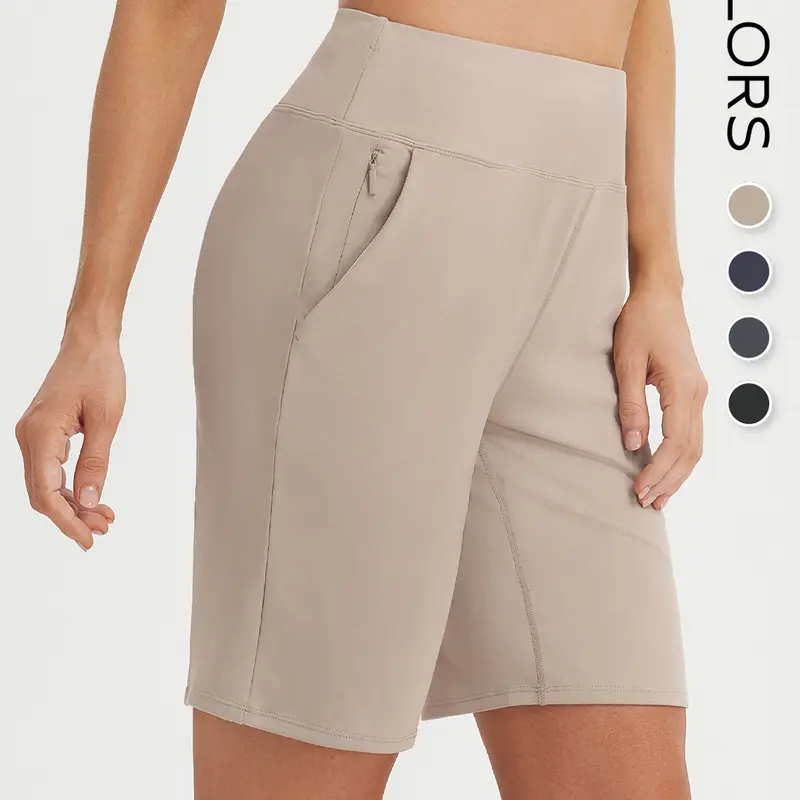 BALEAF Women's Bermuda Shorts 9" Knee Length High Waisted Long Shorts with Zipper Pockets, Active Athletic Golf Shorts for Women, Tummy Control Multi-Purpose Lightweight Stretch UPF 50+ Sun Protection for Walking Travel Running Hiking Gym Workout Teacher