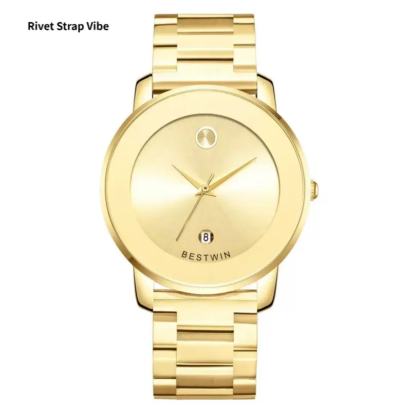 Luxurious business quartz watch suitable for gentlemen and ladies, featuring a sturdy stainless steel strap, calendar function, and waterproof feature. The design is simple, elegant, and durable, making it suitable for everyday wear