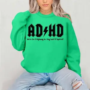 AD HD Crewneck Sweatshirt Gildan Everyday Style Super Soft Unisex Fit Streetwear Graphic Top warm Womenswear Casual Printed Long Sleeved mental Health ADHD