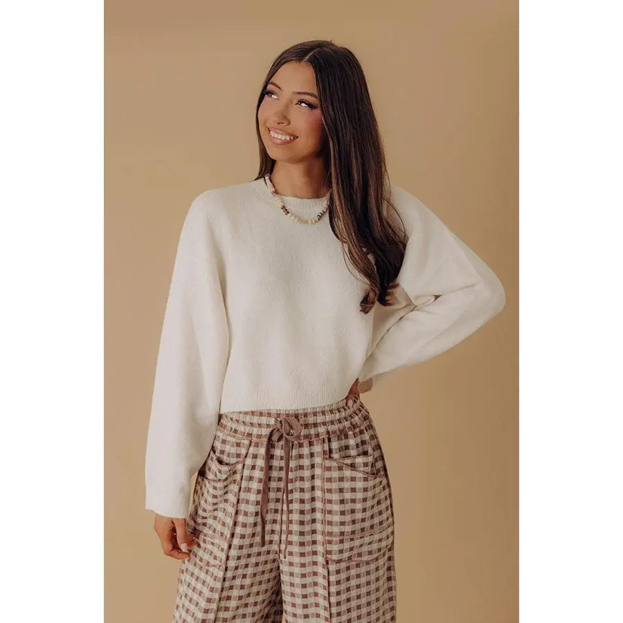 Comfy Chic Knit Crop Sweater Top in Cream