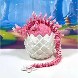 Dragon with Egg, 12" Articulated  Pink Cherry Blossom Fidget Dragon Toy