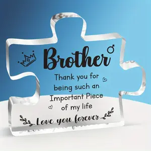 1Pc Gifts for Brother - Engraved Acrylic Block Puzzle Plaque Decorations -Christmas Thanksgiving Birthday Gifts for Brother Ornaments