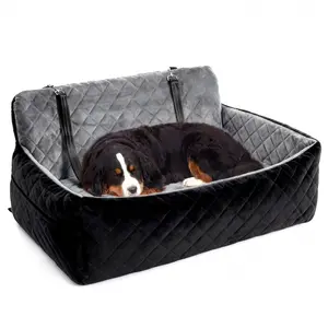 Memory Foam Dog Car Seat Bed for Pets - Washable Cover, Dual Safety Leashes, Storage Pockets - Comfortable Travel Dog Nest