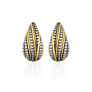 Aprilery Two-Tone Stud Earrings for Women – Crossover Twisted Statement Jewelry