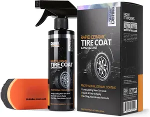 Rapid Ceramic Tire Coat & Protectant - Showroom Tire Shine, Deep Black Finish, Lasts 10x Longer, Non-Sling Formula, Easy Application, 10oz Bottle