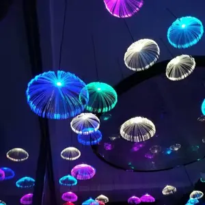 Solar Powered Fiber Optic Jellyfish Lamp, RGB Colorful Waterproof Connectable Jellyfish Fairy String Hanging Light for Ceiling Garden Trees, Outdoor Solar Lights