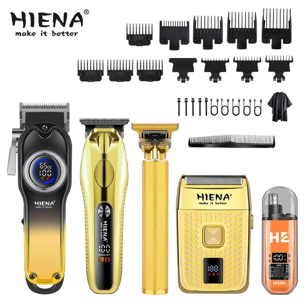 HIENA hair clipper suit, set of 5, men's electric hair clipper, beard trimmer, Portable Hair Trimmer, Stubble Beard Trimmer, USB rechargeable, wireless hair clipper, LED display, family haircut, ideal gift for men.