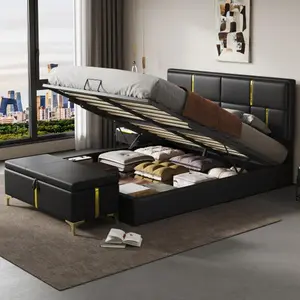 Bellemave  2-Pieces Bedroom Sets,Queen Size Upholstered Platform Bed with Hydraulic Storage System,Storage Ottoman with Metal Legs