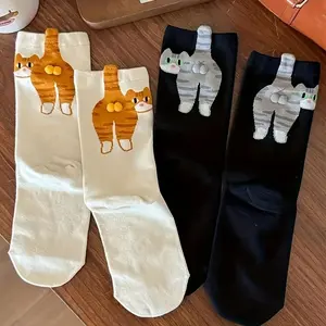 Cute 3D Tabby Cat Socks: Boot-Shaped Paws & Bell Collar, Unisex Fleece-Lined Warm And Thick Winter Crew Socks, Non-Slip Cuff, Machine Washable – Perfect Gift for Cat Lovers (Xmas/Birthday)