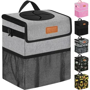 OPUUENT Car Trash Can Bin for Back Seat Leak Proof, Cute Trash Bag Hanging, for SUV Truck Van, Automotive Vehicle Garbage Cans Front Seat Grey