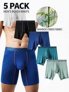 Men's Bamboo Fiber Fabric Briefs Set of 5, Plain Colorblock Stitching Design, Soft Stretch Breathable Antibacterial, Casual Sports Commute Xl Size