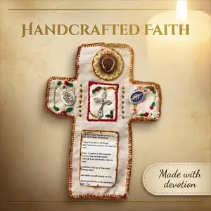 Handmade Pocket Shrine with Silver Cross, 1/2 Counts Embroidered Pocket Shrine for Prayer, Christian Prayer Gift, Encouragement Scriptures, Christian Gift, Religious Home Decor, for Home, Church, Outdoor