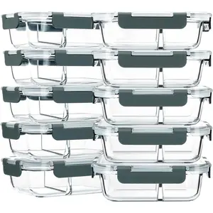 10-Pack,30 Oz Glass Meal Prep Containers 2 Compartments Airtight Lunch Bento Boxes with Lids, Glass Food Storage Containers, Microwave, Oven, Freezer and Dishwasher