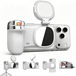 Phone Camera Grip with Selfie Light for Content Creators,  Shutter,  Video& Lighting, Portable Grip for , Vlog, Selfies, Travel & Video Calls, &Android (White)