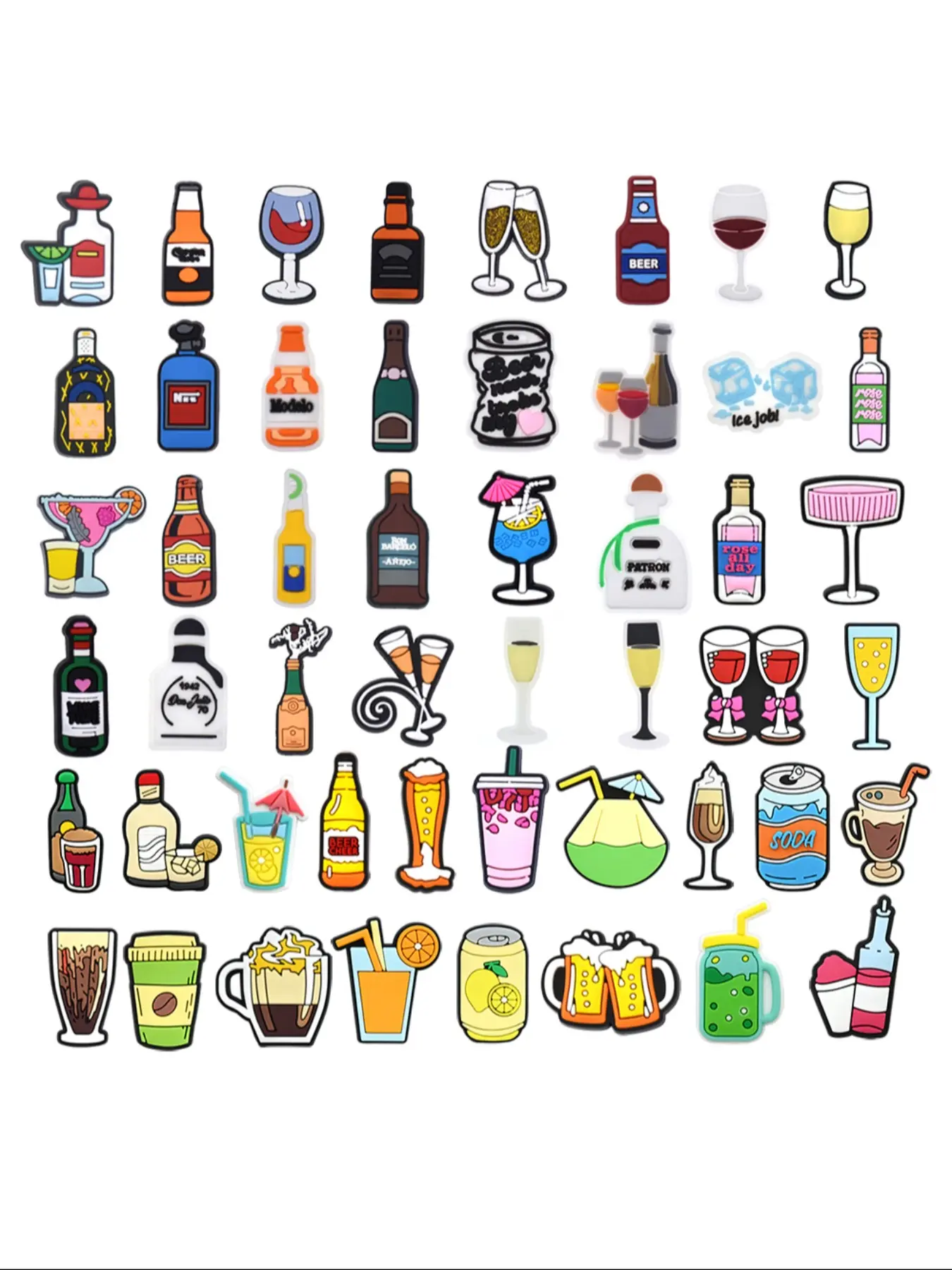 30/50pcs Wine Bottle Series PVC Shoes Charms Goblet Beer Champagne Pattern Shoe Charm Set Decorative Shoe Accessories Shoes Decoration Festival Party Gifts
