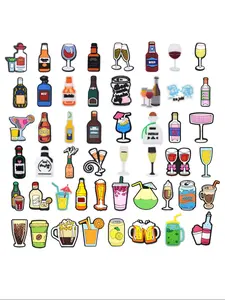 30/50pcs Wine Bottle Series PVC Shoes Charms Goblet Beer Champagne Pattern Shoes Decoration Festival Party Gifts