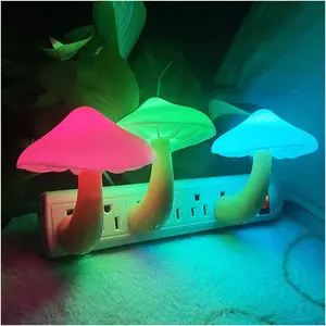 [3 Pack Plug-in LED Mushroom Night Light Lamp with Dusk to Dawn Sensor,Plug in Bed Cute Nightlight lamp Wall  Lights for   (7-Color)