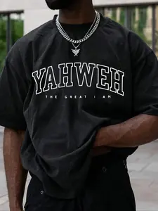 Men's Letter Print Drop Shoulder Tee, Regular Fit Casual Short Sleeve Round Neck T-Shirt for Summer, Fashion Men's Top for Daily Wear, Casual Fit Streetwear