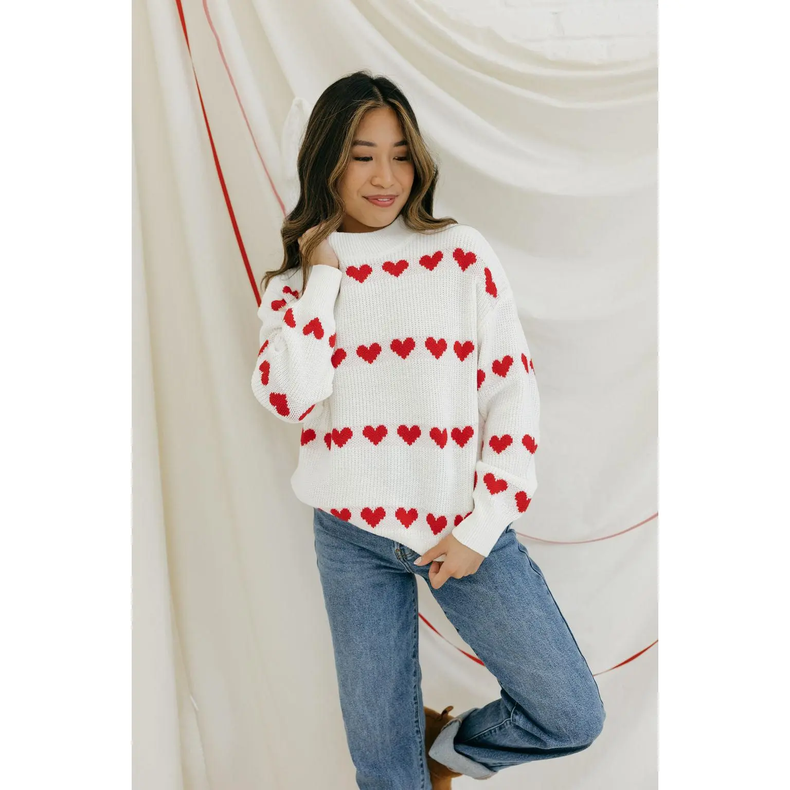 Cross My Heart Sweater-Ivory/Red