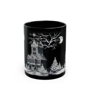 Christmas Mug - 11oz or 15oz Black Ceramic Mug with Customizable Designs - Drinkware Coffee Washable Cup Tumbler Reusable Glossy