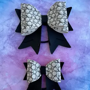 Cheer Bow Style on Hair Tie - Volleyball Pattern - Featuring Black and White Bow Design