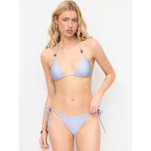 Cider Halter Neckline Color Beaded Triangle Low Rise Tie Side Bikini Set SwimWeek