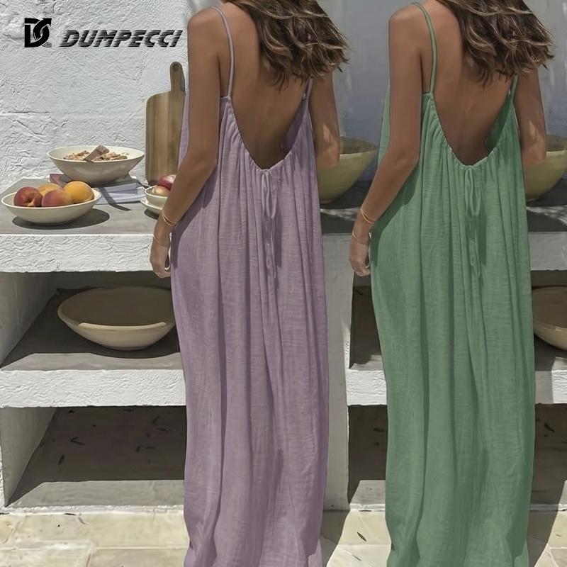Women's Solid Color Backless Spaghetti Strap Cami Dress,1/2PCS S-5XL Casual Minimalist Sleeveless Dress for Summer, Ladies Clothes for Beach Holiday Vacation Women's Solid Color Backless Spaghetti Strap Cami Dress,1/2PCS S-5XL Casual Minimalist Sleeveless Dress for Summer, Ladies Clothes for Beach Holiday Vacation