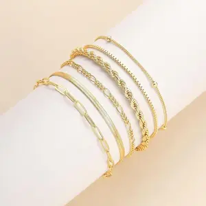 5PCS Waterproof 14K Real hypoallergenic Gold Jewelry Set for Women – Trendy Thin Dainty Stackable Cuban Link, Paperclip Chain Bracelet Pack, Fashion Accessories Gifts for Women non-tarnish Christmas Gift