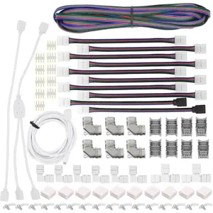 LED Light Strip Connectors Kit,10mm 4 Pin  5050 RGB LED Strip Connectors,Includes 14 Types of Solderless Multicolor LED Strip Light Connectors