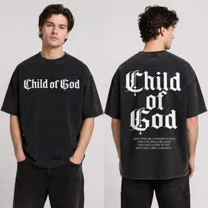 Men's Acid Wash Short-Sleeve T-Shirt - Menswear, Front & Back Child Of God Print, Christian Gothic Streetwear, Faith-Based Bible Verse Oversized Top, Mens Gift