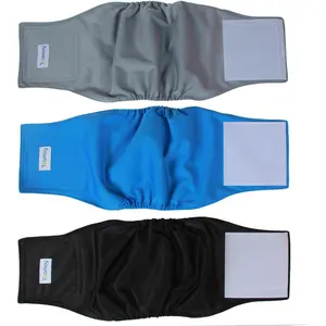 Reusable Wrap Diapers for Male Dogs, Washable Puppy Belly Band Pack of 3 (M, 13"-16" Waist, Black+ Gray+ Lake Blue)
