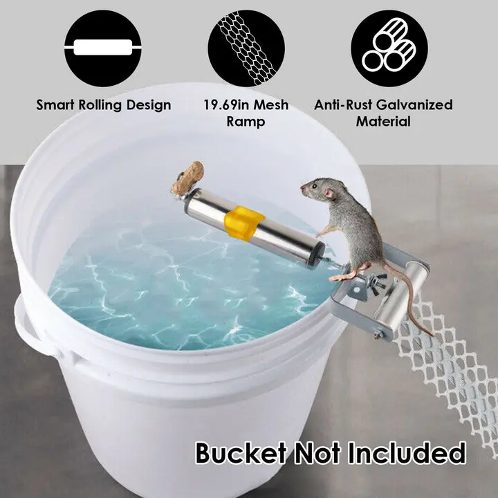 Rolling Mouse Trap with 19.69in Mesh Ramp – Reusable Galvanized Metal Mouse & Rat Catch Trap