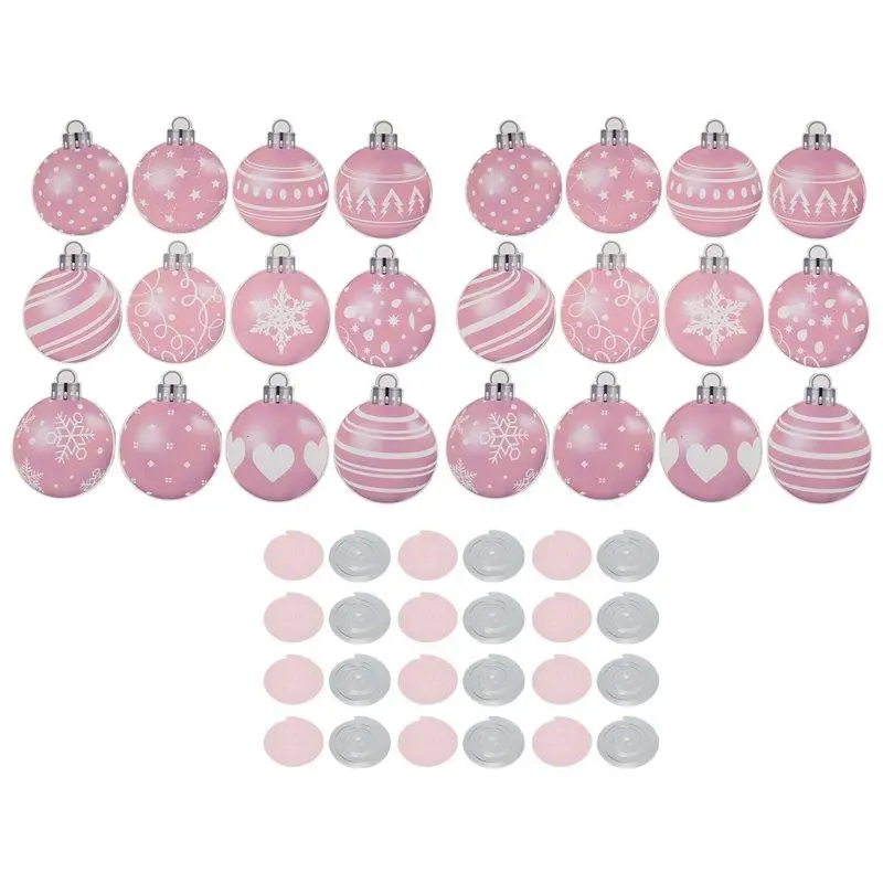 24pcs Pink Christmas Balls Hanging Decorations Xmas Party Ornaments Holiday Supplies Christmas Tree Hanging Pendant