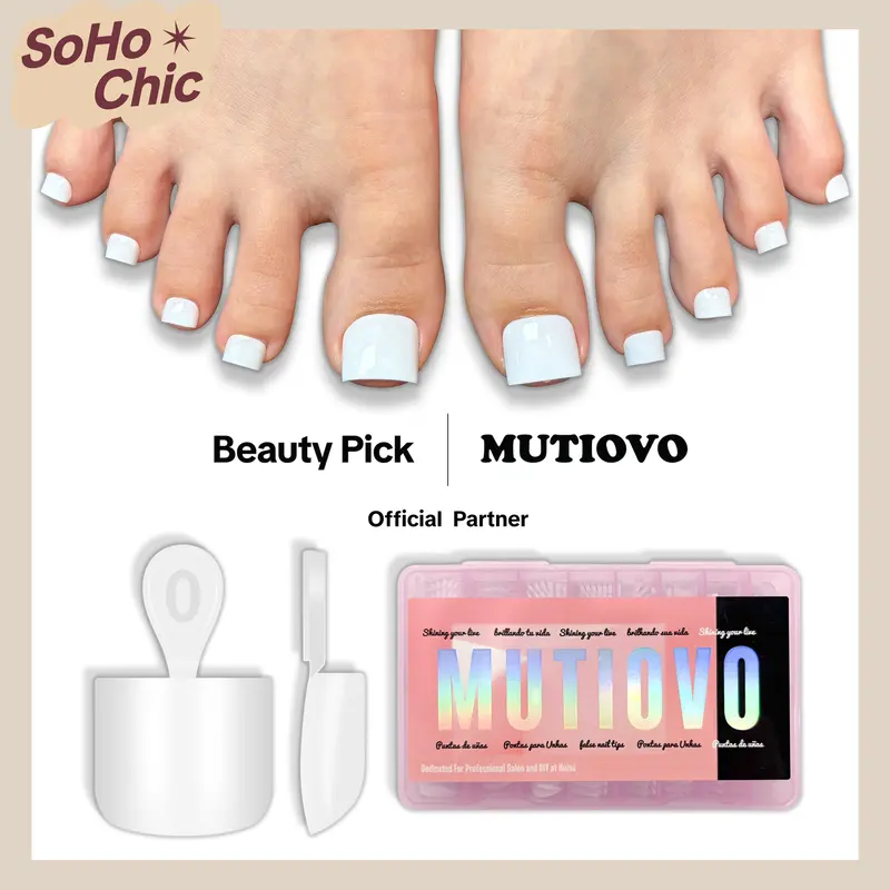 MUTIOVO Short Square Toe Nail Tips Pure Color White, Soft Gel Full Cover Fake Toenails Extension Kit, 224 Pcs 16 Sizes, No Glue Included, Need Builder Gel & Top Coat for Salon & DIY Pedicure