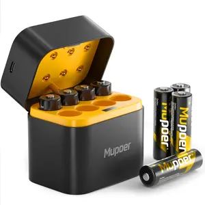 Mupoer Rechargeable AA Batteries Lithium with Charger | 8 Pack 1.5V 3600mWh Double A Battery Rechargeable | Long Lasting Pilas Recargables Lithium ion AA Battery with Charging Storage Box for Blink Outdoor Xbox