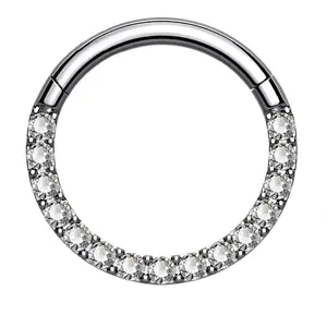 Titanium Daith Earring Hoop Solid G23 Cartilage Tragus Helix Rings 16G Titanium Septum   Hinged Segment Hoop with Clear CZ Paved
