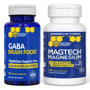 Sleep & Relaxation Stack with Magnesium and GABA - 3 forms of Magnesium: Glycinate, L-threonate, Taurate - For Sleep and Brain Supplement
