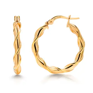 14K Solid Yellow Gold  25mm Twisted Hoop Earrings, Circle Twisted Hoop Earrings, Gold Twisted Hoop Earrings, Hinged Clasp Hoop Earrings, Gold Hoop Earrings, Round Twisted Hoop Earrings