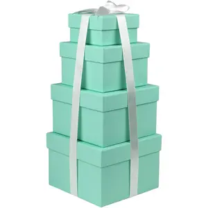 Square  Boxes with Lids Set of 4 Teal Green  Box Assorted Sizes Nesting  Boxes for Presents Birthday Bridesmaid Wedding Valentines Christmas Party Favor Boxes