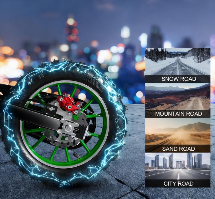 Explorinox Kids Dirt Bike:Children's electric toys car, Max Speed 30 KM/H, Professional Front & Rear Disc Brakes for Safe Riding (Green)