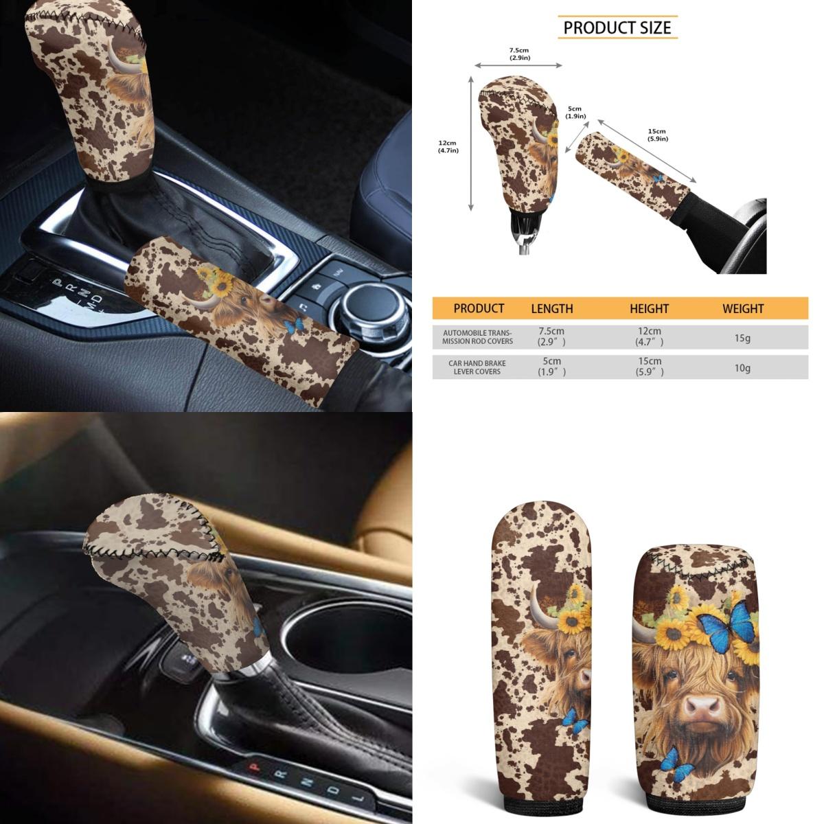 Aztec Highland Cow 14-Piece Auto Seat Cover Full Set Kit, Elastic Non-Slip Car Interior Ornament with Steering Wheel Cover, Coasters, Safety Pads, Garbage Bag & Keychain, Festive Holiday Gift for Men, 14 Pieces, Auto Interior