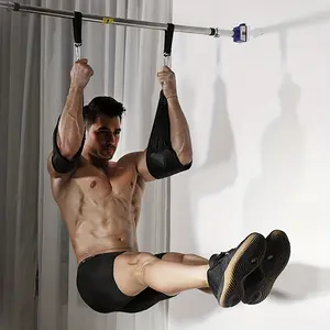 [Rip Resistant|Padded] Rip Resistant, Padded Universal Hanging Ab Straps, Black, PA (Polyamide, Nylon), Uncharged, for Abdominal Muscle Building, Ab Workout, Knee and Leg Raises, with Pull Up Bar, for Men and Women, for Independence Day, Thanksgiving Day,