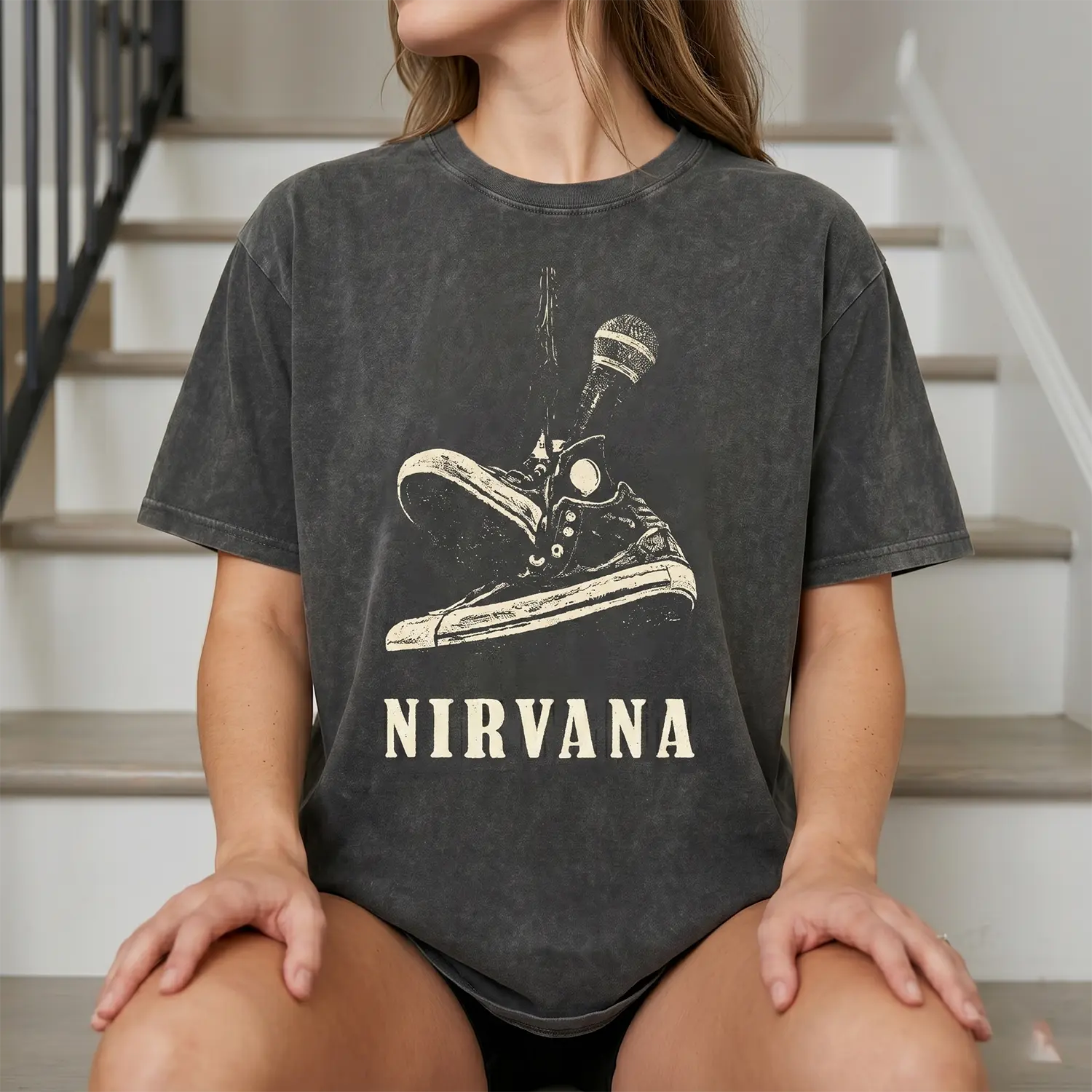 Heavyweight Cotton Acid Wash Distressed Graphic Tee 90s Rock Band Grunge Casual Streetwear Summer Vibes Womens Mens Vintage Top Fit Shortsleeve