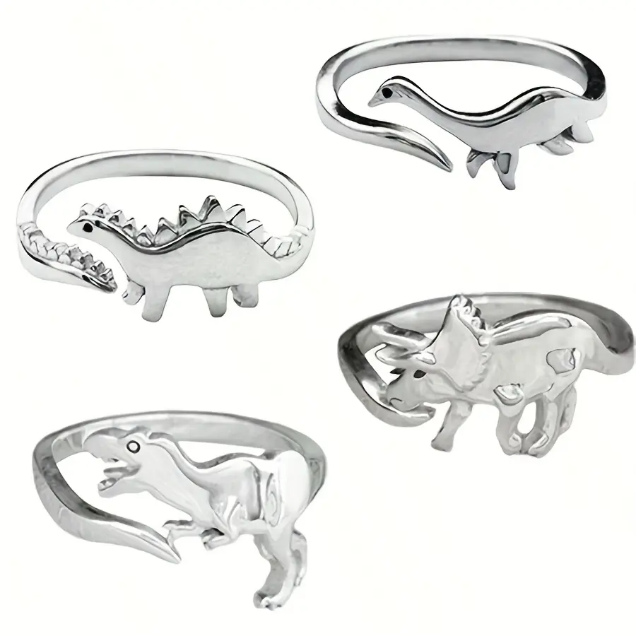 Retro style women's adjustable dinosaur ring simple yet elegant style, silver finish, comfortable