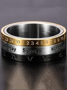 Punk Spinner Male Date Time Calendar Rotatable Ring with Roman Numerals Men's Anxiety Fidget Rings, Stainless Steel Ring, Jewelry Suitable for All Seasons, Daily Unique Gifts, Birthday Anniversaries, Niche and Unique Charm