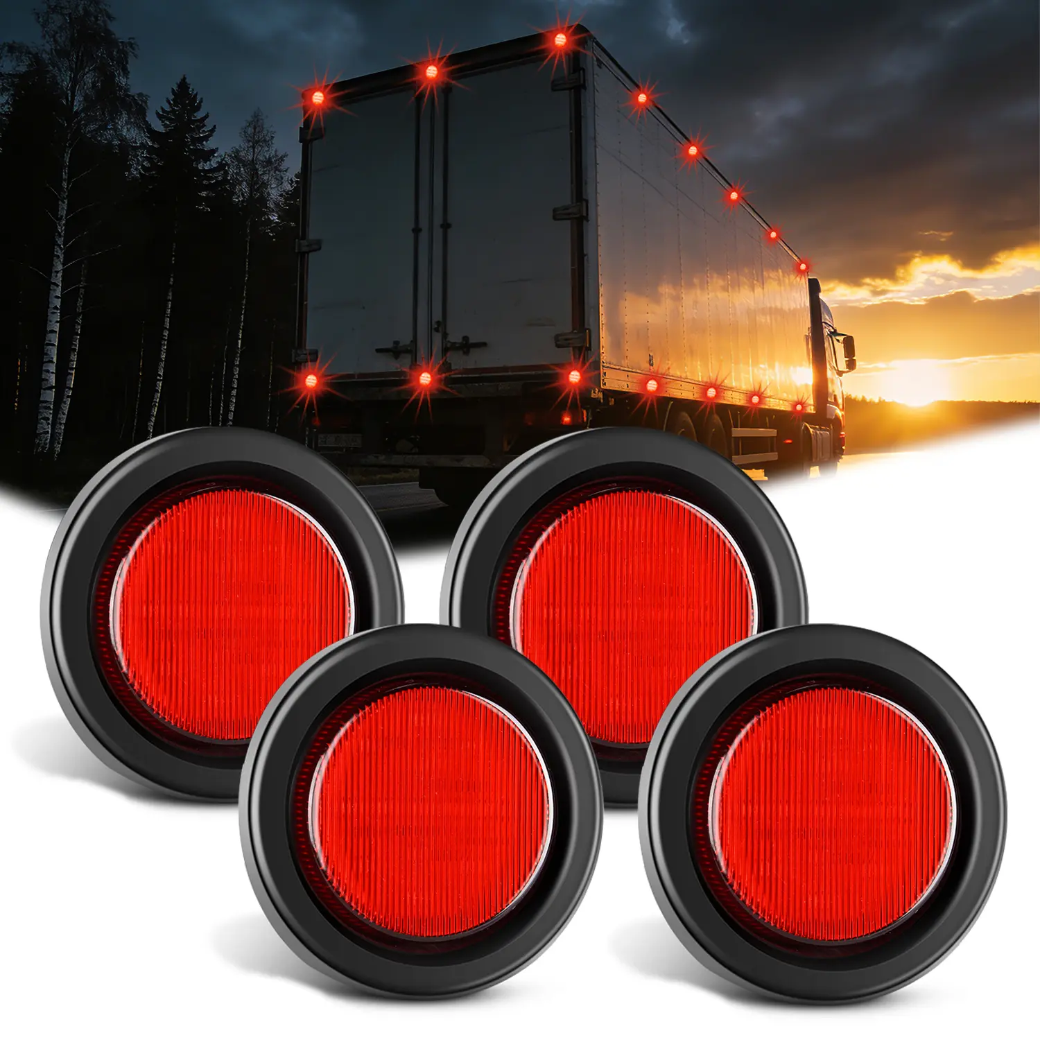 Nilight 4PCS 2.5in Round ABS Shell LED Lights - 13LED Red Brightening Flush Mount Waterproof Clearance Lights with Plug-in Connector, Grommet & Pigtail, Mask Stripe, DOT Compliant 12V Hardwired for Trucks, Trailers, Leakproof Tracker Compatible