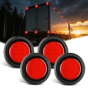 Nilight 2.5Inch Round Marker Light 4PCS Red 13LED Marker Clearance Light Flush Mount With Plug Grommet Pigtail Hardwired DOT Compliant For 12V Truck Trailer Tractor Buses Vans Boat