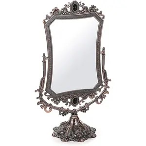 Metal Tabletop Antique Decorative Makeup Mirror with Stand,  360? Swivel Double Sided  Mirror with Frame, Retro Desktop Dressing Mirror Magic Mirror for Dresser