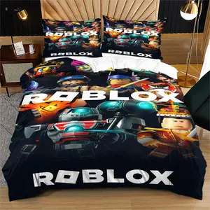 ROBLOX Themed Duvet Cover Set,Soft and Durable Bedding Set for Boys,Teenagers,and Adults in Bedrooms,with Zipper Closure,Including 1 Duvet Cover and 1 or 2 Pillowcases (Excluding Quilt and Pillow Inserts)